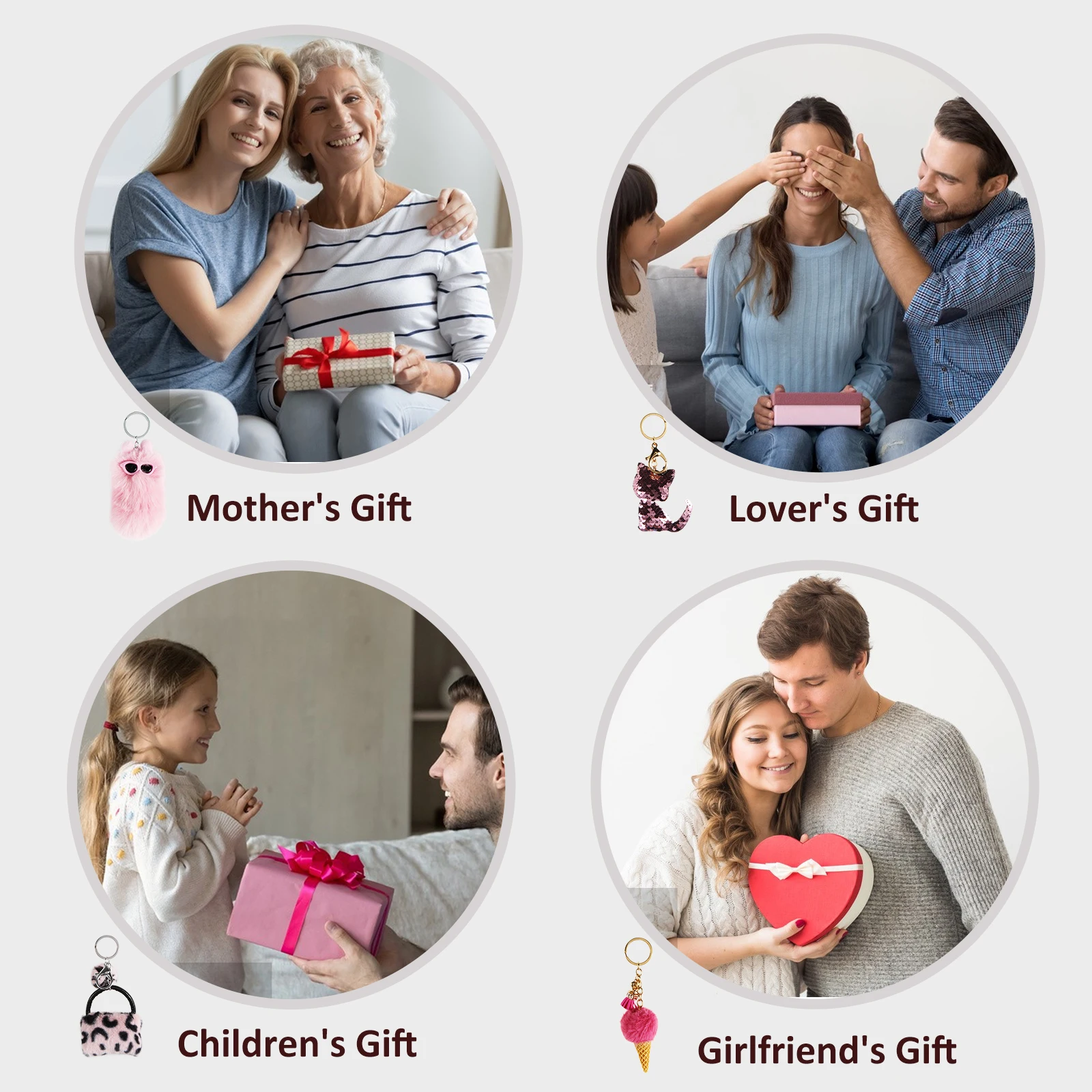 Qiiuuy 4 Pieces Cute Keychain Fluffy Faux Rabbit Fur Kawaii Keyring For Girls Womens Bag