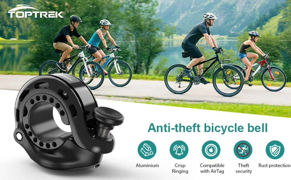 Toptrek Fahrradklingel für AirTag Fahrradhupe, Diebstahlsicherung, Aluminiumlegierung, MTB-Fahrradlenker, 110 dB Glocke für Rennrad-Zubehör – Detail 1