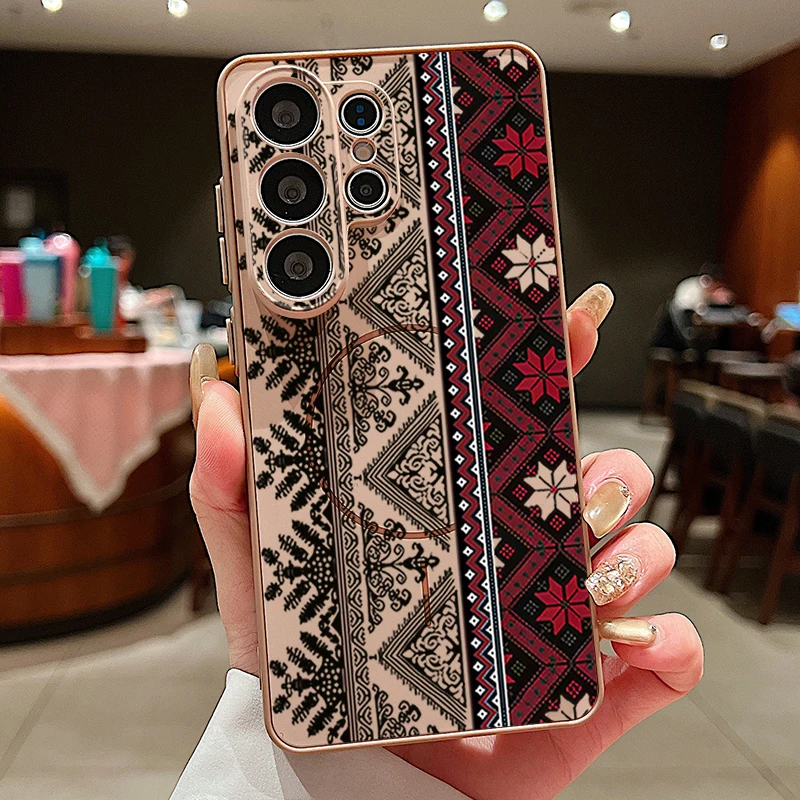 Magnetic Retro Geometric Print Phone Case Cover