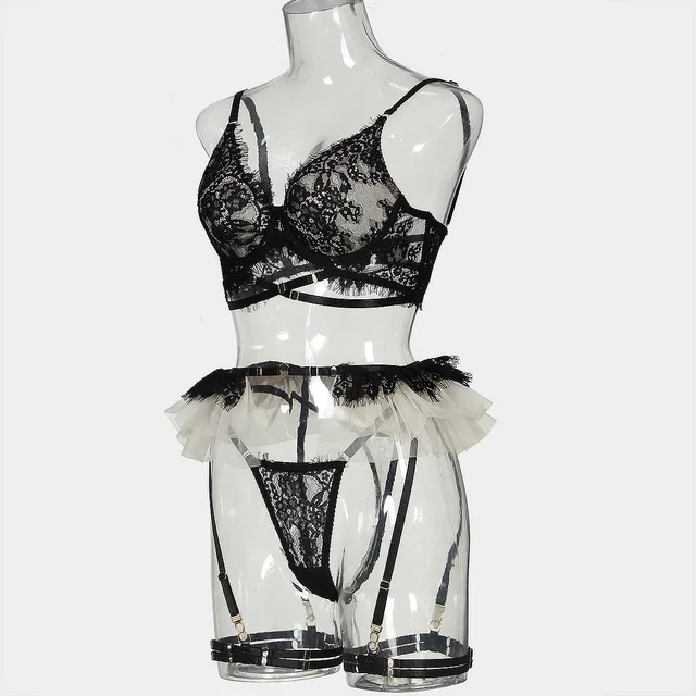 Lace Pleated Lingerie Four Piece Set 12