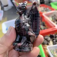 Natural Garnet Dragon Carving Statues Stones Healing Fengshui Home Decoration Accessories 1PCS 2