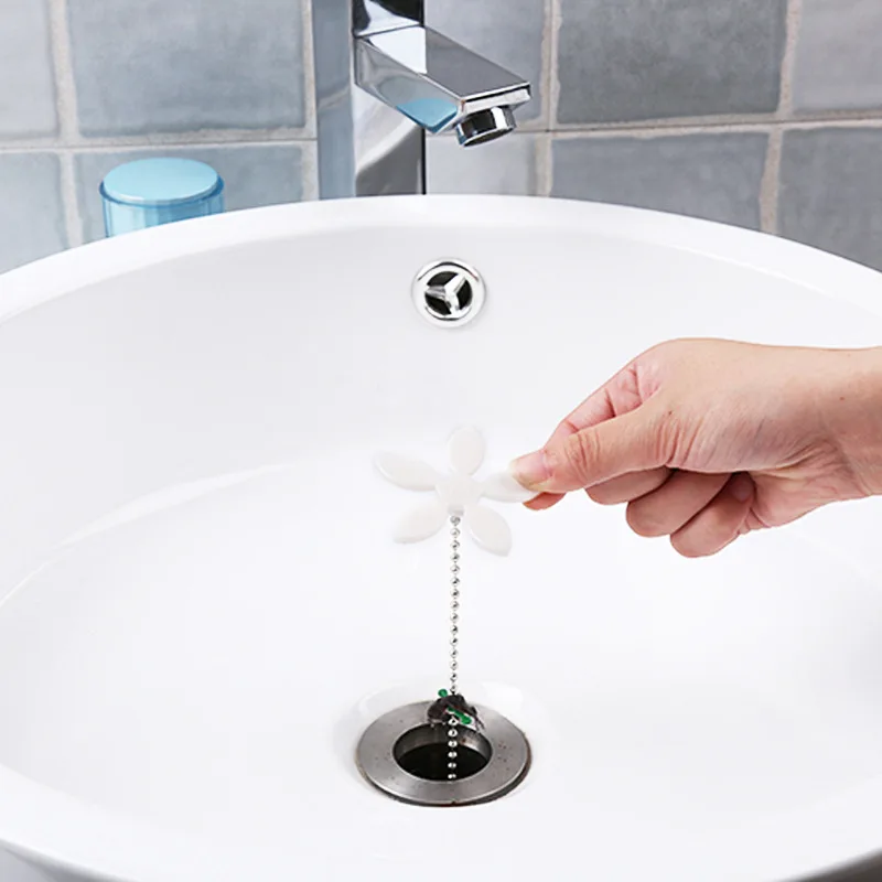 1~10PCS Small Flower Shower Hair Cleaning Chain Premium Drain Hair Catcher Flower Bathroom Drain Strainer Hair Catcher Chain 3