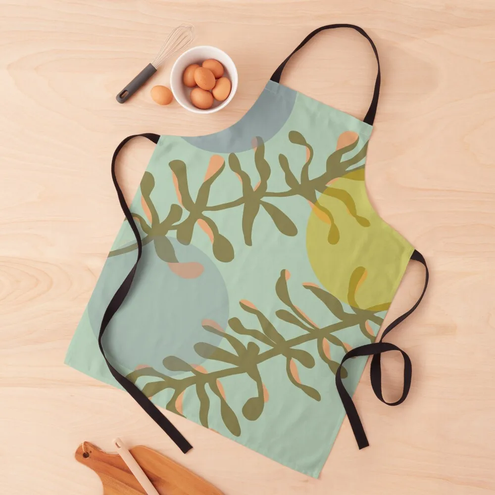 Seaweed minimal modern ocean illustration soft shapes and sargassum in green Apron New year's For Man Haircut Apron