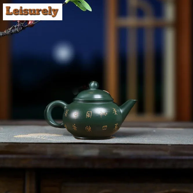 140ml Yixing Purple Clay Teapots Handmade Clay Drawing Level Pot Raw Ore Green Mud Tea Maker Kettle With Filter Zisha Tea Set