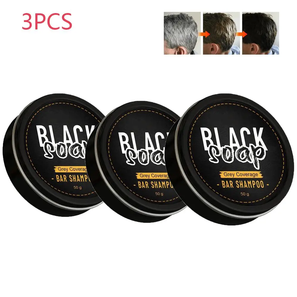 

3pcs Hair Darkening Shampoo Bar Soap Anti Dandruff Deep Beautiful Black Cleansing Nourishment Hair Improve Gray White Men