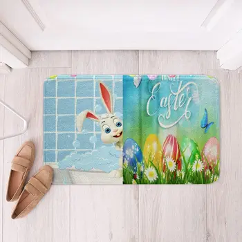 Kawaii Rubbit Area Rug for Bedside Wild Animals Farmhouse Style Indoor Floor Mat for Office Bathroom Decor Child Easter Gifts