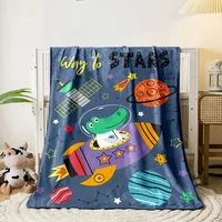 cartoon Dinosaur Space pattern soft Flannel Blanket for Bed Bedroom Sofa Picnic,Warm Throw Blanket for Cover Outdoor Leisure Nap 1