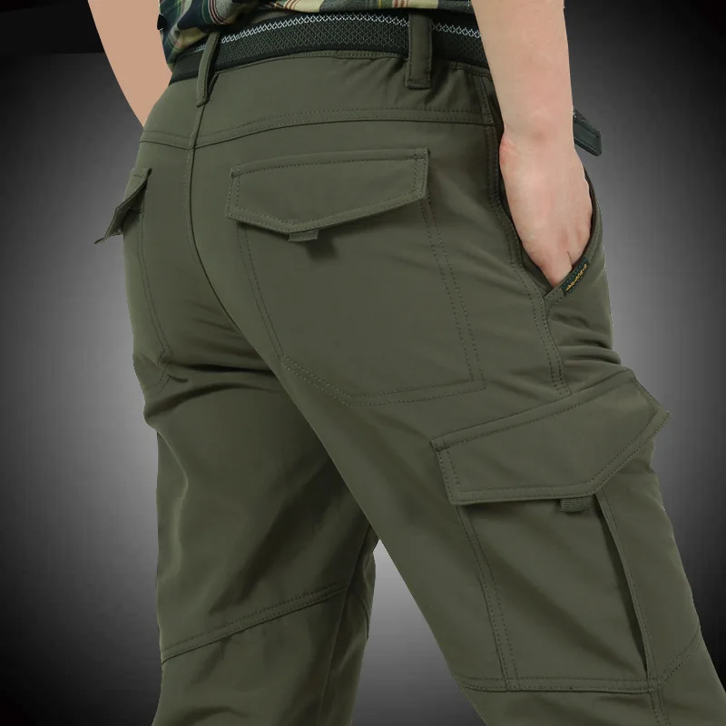 Pantaloni invernali spessi in pile da uomo pantaloni impermeabili caldi antivento pantaloni casual da uomo pantaloni cargo militari dell'esercito maschio 4xl 2