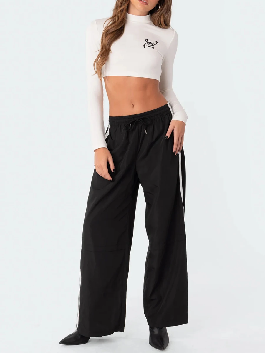 

Yoskog Women Casual Pants Drawstring Elastic Waist Striped Loose Long Trousers Streetwear for Daily Party Green Large