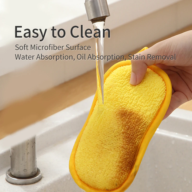 5/10/15PCS Super Absorbent Microfiber Double-Sided Scrub Sponge for Dishwashing Kitchen Bathroom Clean Cloth Eraser Magic Sponge