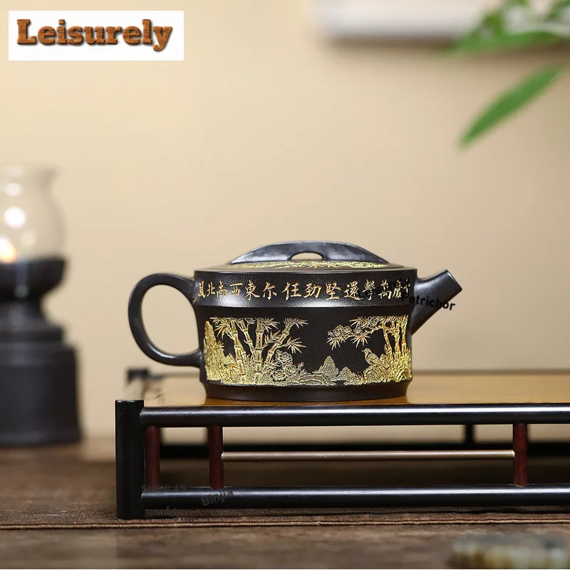 300ml Yixing Purple Clay Teapot Handmade Large Caliber Pot Raw Ore Stone Yellow Mud Tea Infuser Kettle With Infuser Zisha Teaset
