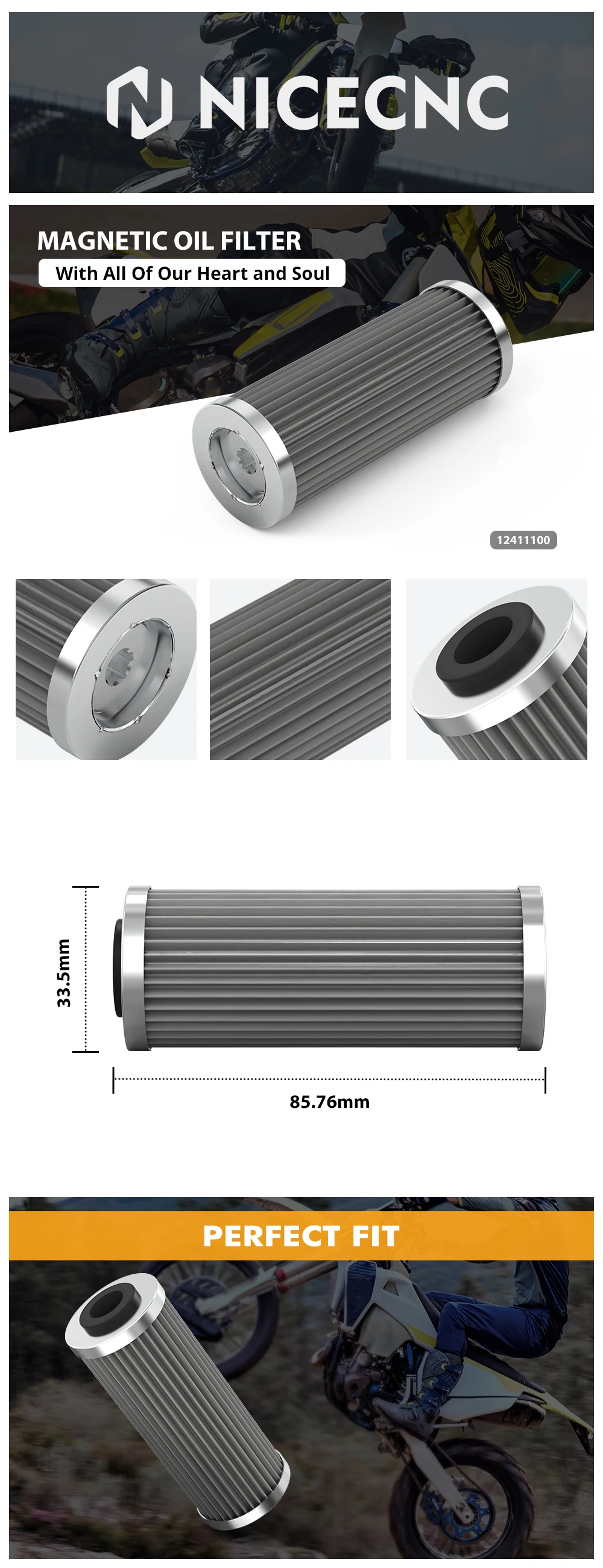 NICECNC für 2025, KTM XCFW SMR XCF SXF 450 350 250 EXCF 500 Husqvarna FE 501 450 350 250 2021–2025, magnetischer Ölfilter, 35 Mikron – Detail 1