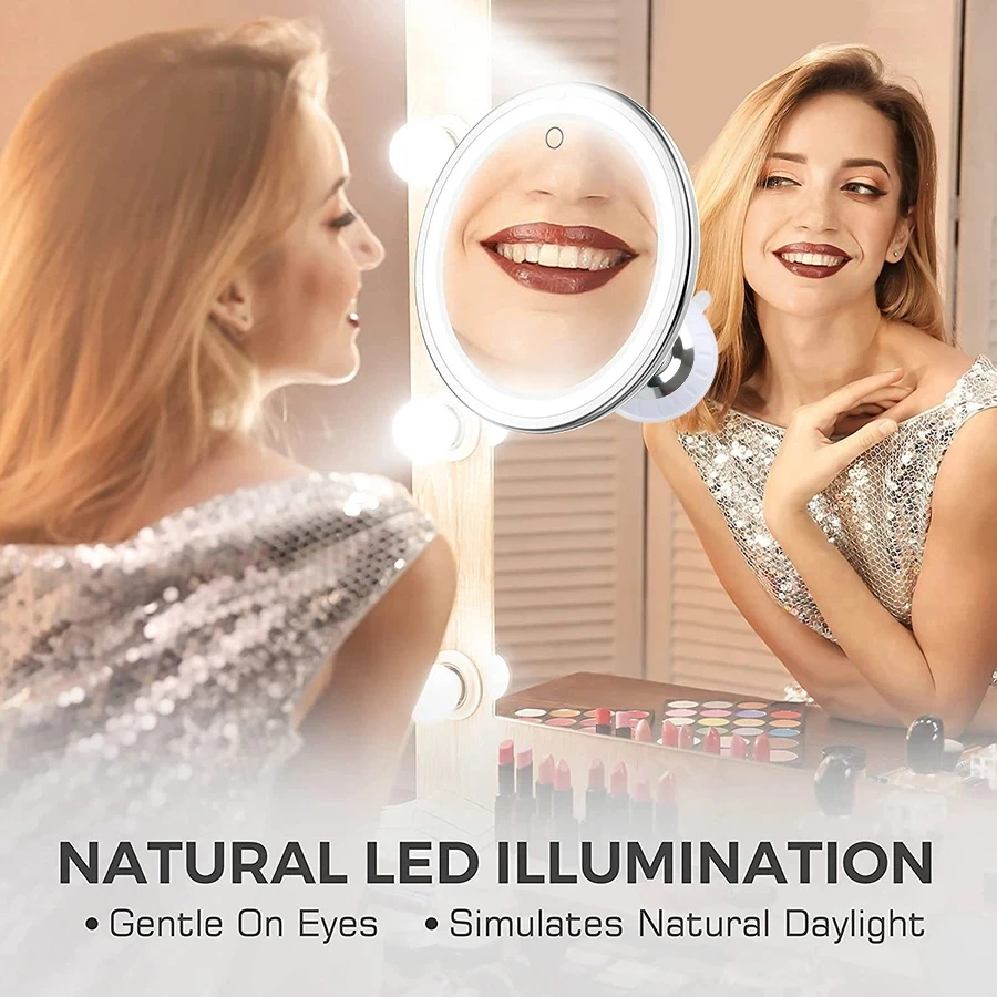 10X Magnifying Makeup Mirror with LED Light Adjustable HD Vanity Mirror 360 Degree Rotatable Bedroom Bathroom Cosmetic