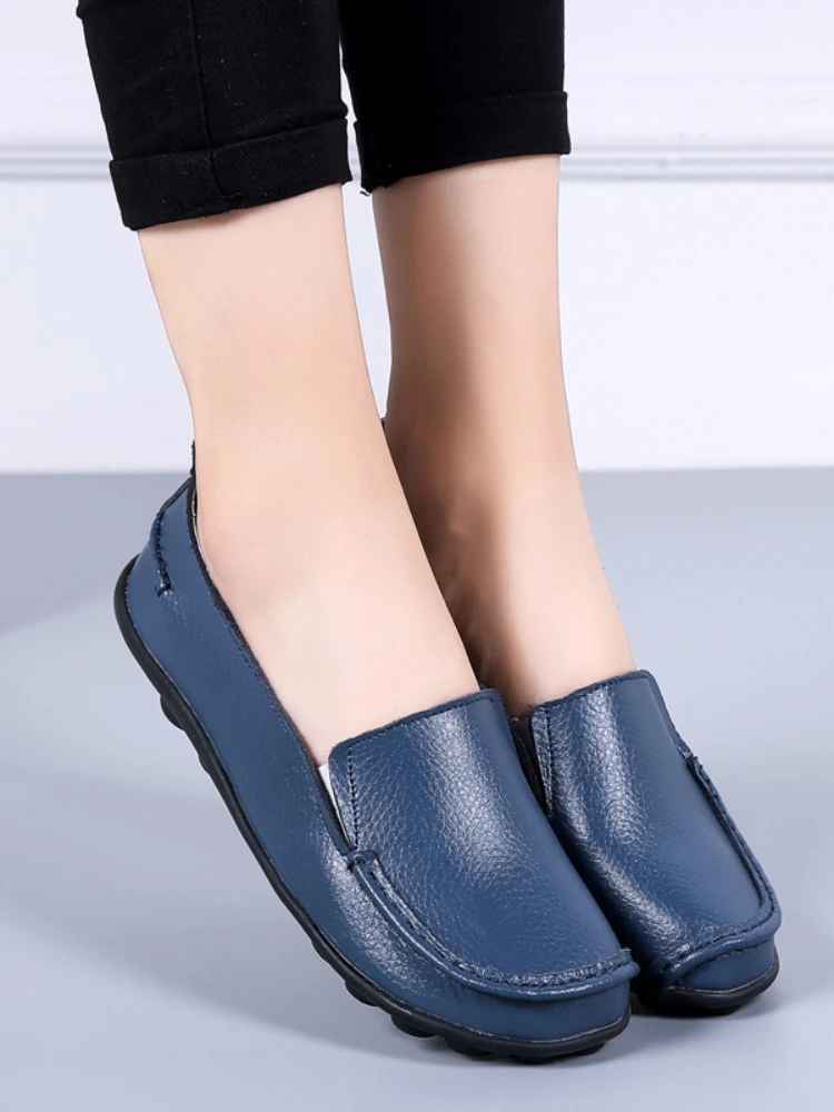Flat Shoes for Woman Soft Casual Women Shoes Genuine Leather Lightweight Slip on Women Loafers Plus Size 44 Zapatos women shoes