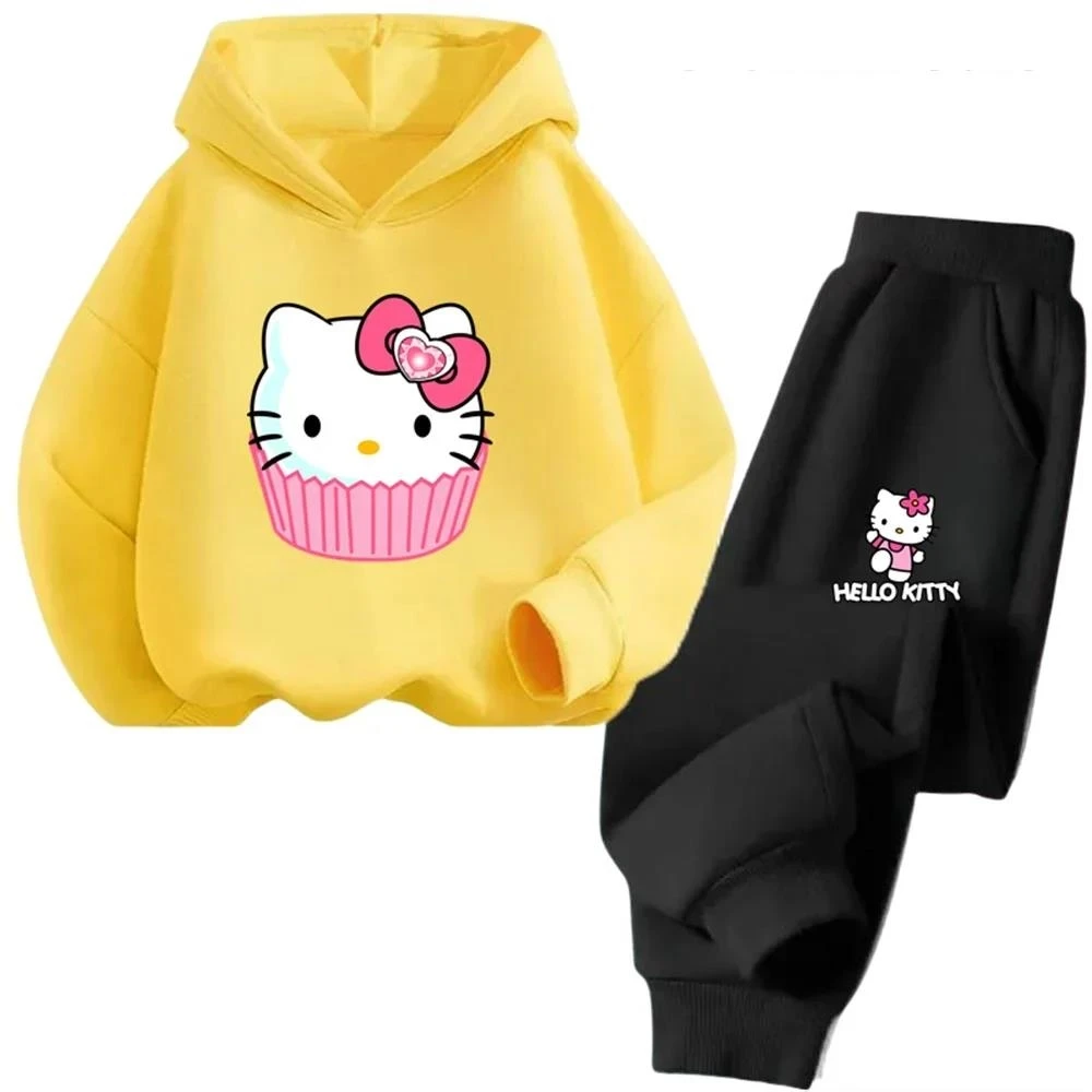 thumbnail image 1 of Conjunto de sudadera con capucha de Hello Kitty Kuromi para niños, juego de dibujos animados para niños, traje de camión de primavera y otoño, sudadera de manga larga, lindas sudaderas con capucha par, 1 of 5