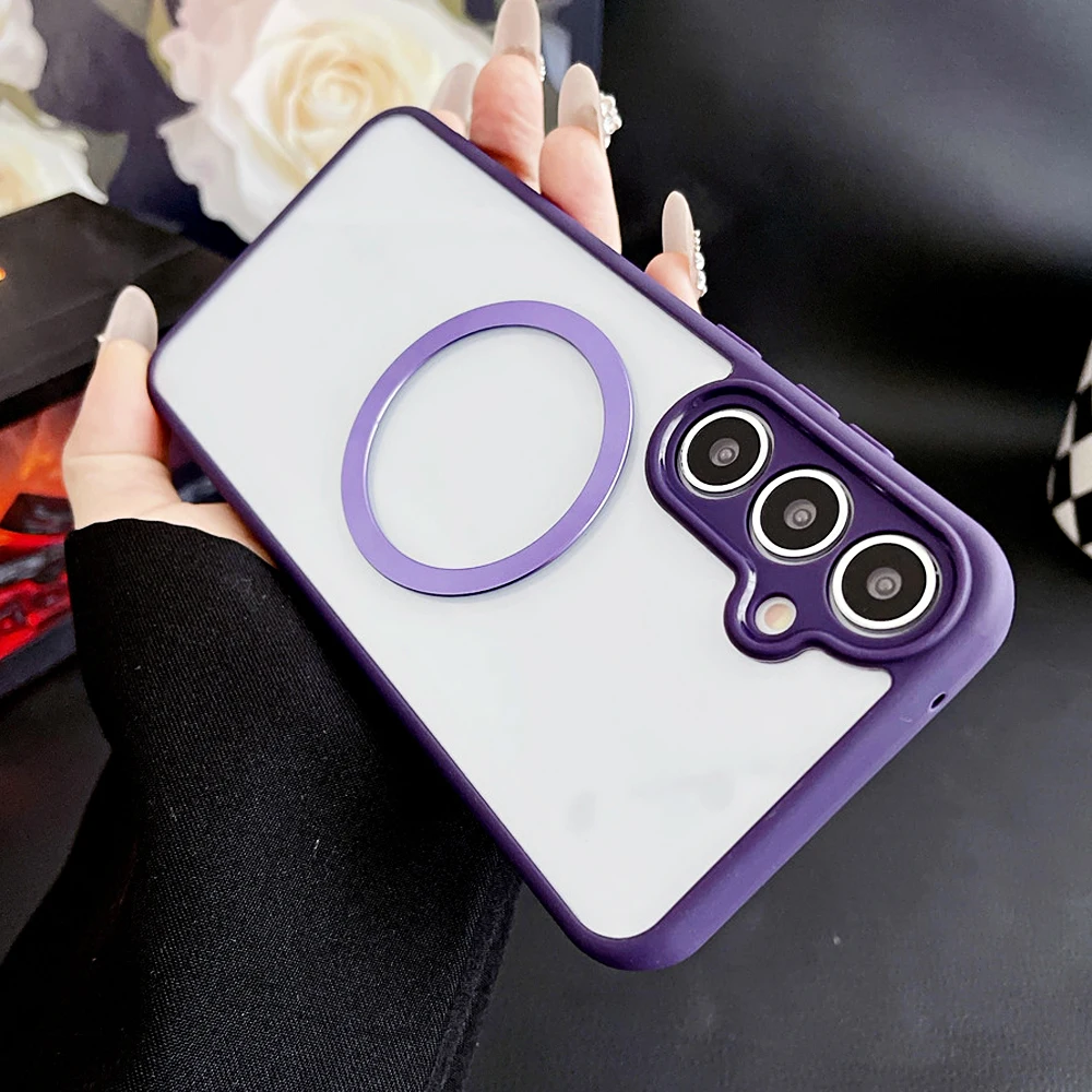 MagSafe-Compatible Clear Armor Magnetic Wireless Charging Phone Case with Hard Acrylic Cover