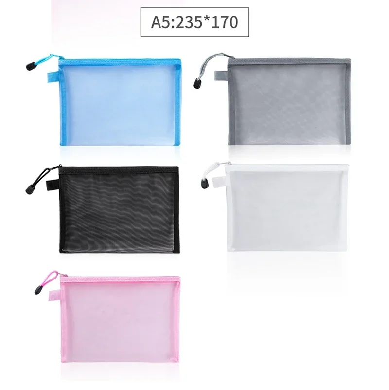 A4/A5/A6 Mesh Zipper Pouch Clear Document Bag Book File Folders Stationery Pencil Case Storage Bags 1Pcs