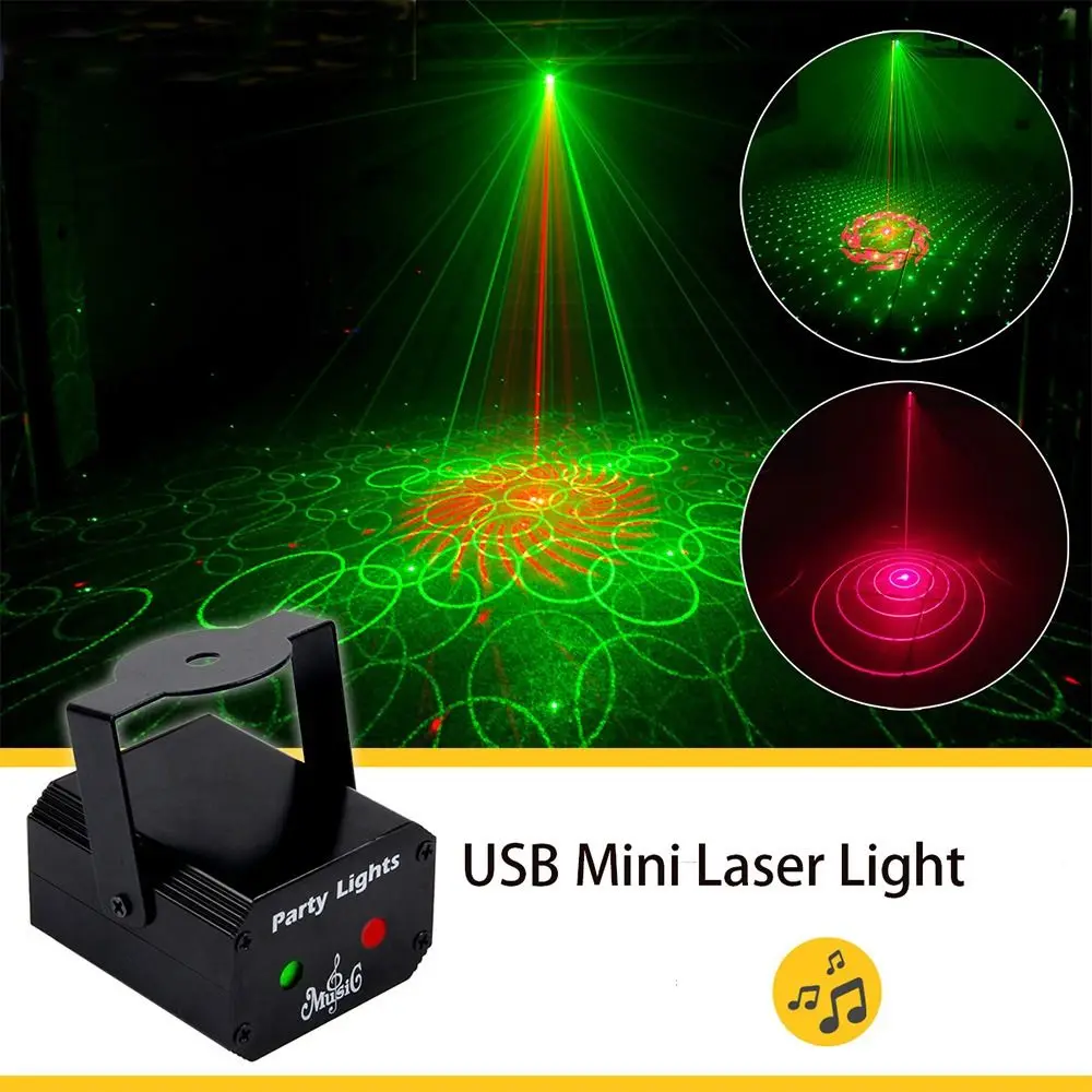 

USB Mini LED Laser Stage Lighting Disco Light DJ Party 32 Kinds Of Patterns Strobe Lamp Bar Family Entertainment Ambient Light