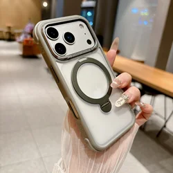 Shockproof Magnetic Kickstand Phone Case with 360° Rotating Metal Stand Cover - iPhone 15 Plus (GRAY)