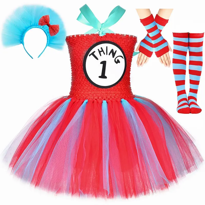 thumbnail image 1 of Disfraces de Cosa 1 y Cosa 2 para niños, tutú azul y rojo del Dr. Seuss, ropa de vestir para niñas pequeñas, fiesta de cumpleaños de Halloween, vestido de princesa, 1 of 5