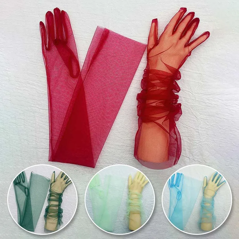 

1 Pair Summer Thin Long Gauze Polyester Women's Gloves Bridal Dress Gloves Sunscreen Gloves Elegant Fashion Dress Gloves