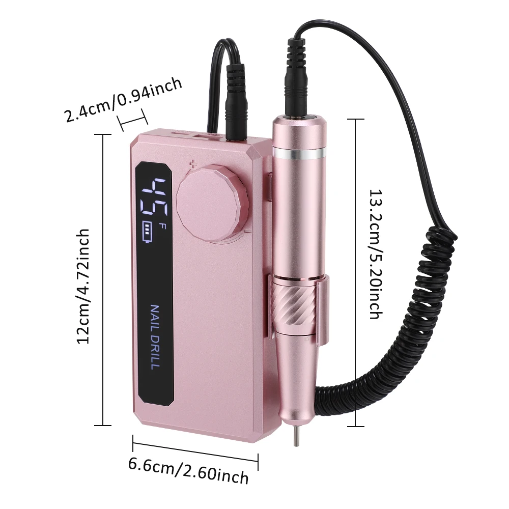 Electric Nail Drill Machine 45 Speed Levels 45000RPM Professional Nail File for Manicure Pedicure Buffing Polishing Rechargeable