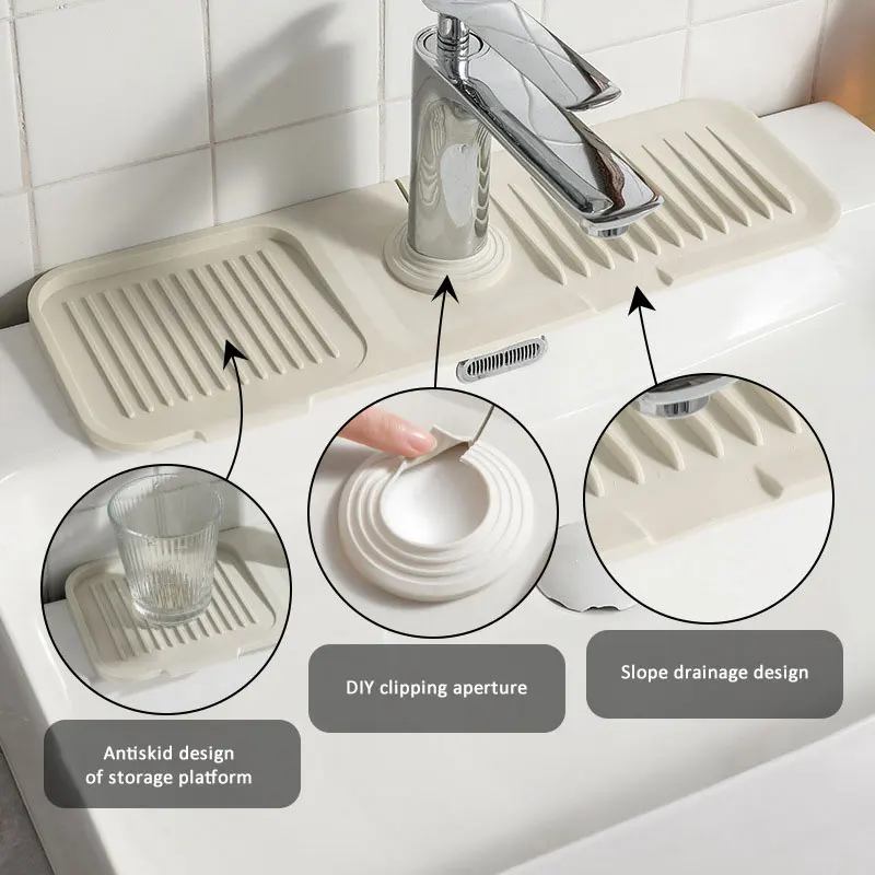 Silicone Sink Faucet Splash Guard Mat kitchen splash guard kitchen sink pad kitchen faucet pad Faucet Water Catcher Handle Drip Tray Drain Drying Pad For Bathroom Kitchen Gadgets