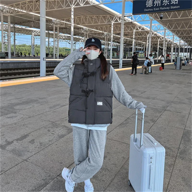 South Korea Dongdaemun Stand Collar Clip Female Autumn/Winter 2022 Loose 100 Matching Cotton Vest Senior Feeling Vest Top Tide X