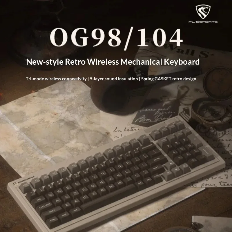 FL·ESPORTS OG104/OG98 무선 트라이 모드 레트로 기계식 키보드 12000mAh 가스켓 핫 스왑 PC e스포츠 노트북 게이밍 키보드