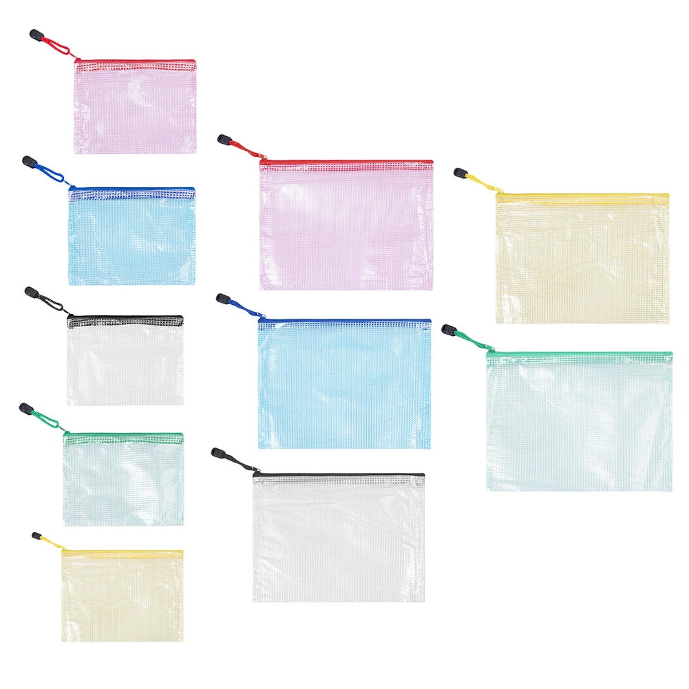 10Pcs 메쉬 지퍼 주머니 A5 A6 플라스틱 지퍼 파일 폴더 학교 사무용품 방수 여행용 보관 가방