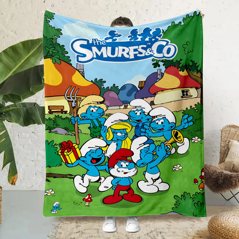 Hot Anime Cartoon Smurfs Printed Blanket Picnic Blankets Warm Blanket Soft and Comfortable Blanket Home Travel Birthday Gift 3