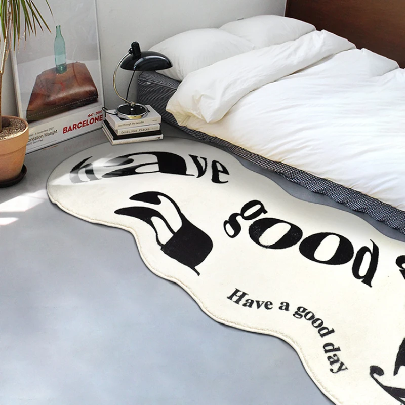 

Creative Carpets for Bedroom Bedside Corridor Home Decoration Minimalist Black White Light Luxury Fashion IG Long Polyester Rugs