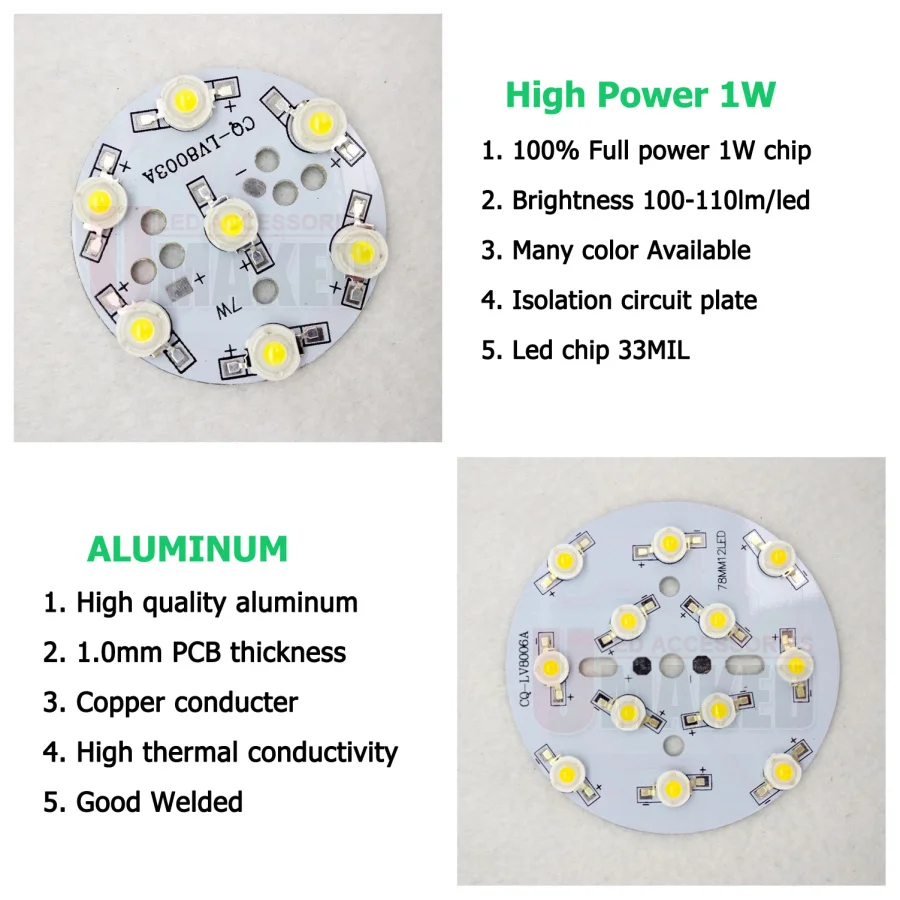 (10PCS) 3W 9W 32mm LED PCB with 1W 3W chips installed, Aluminum plate board with chips for bulb light, tracking light.  leds