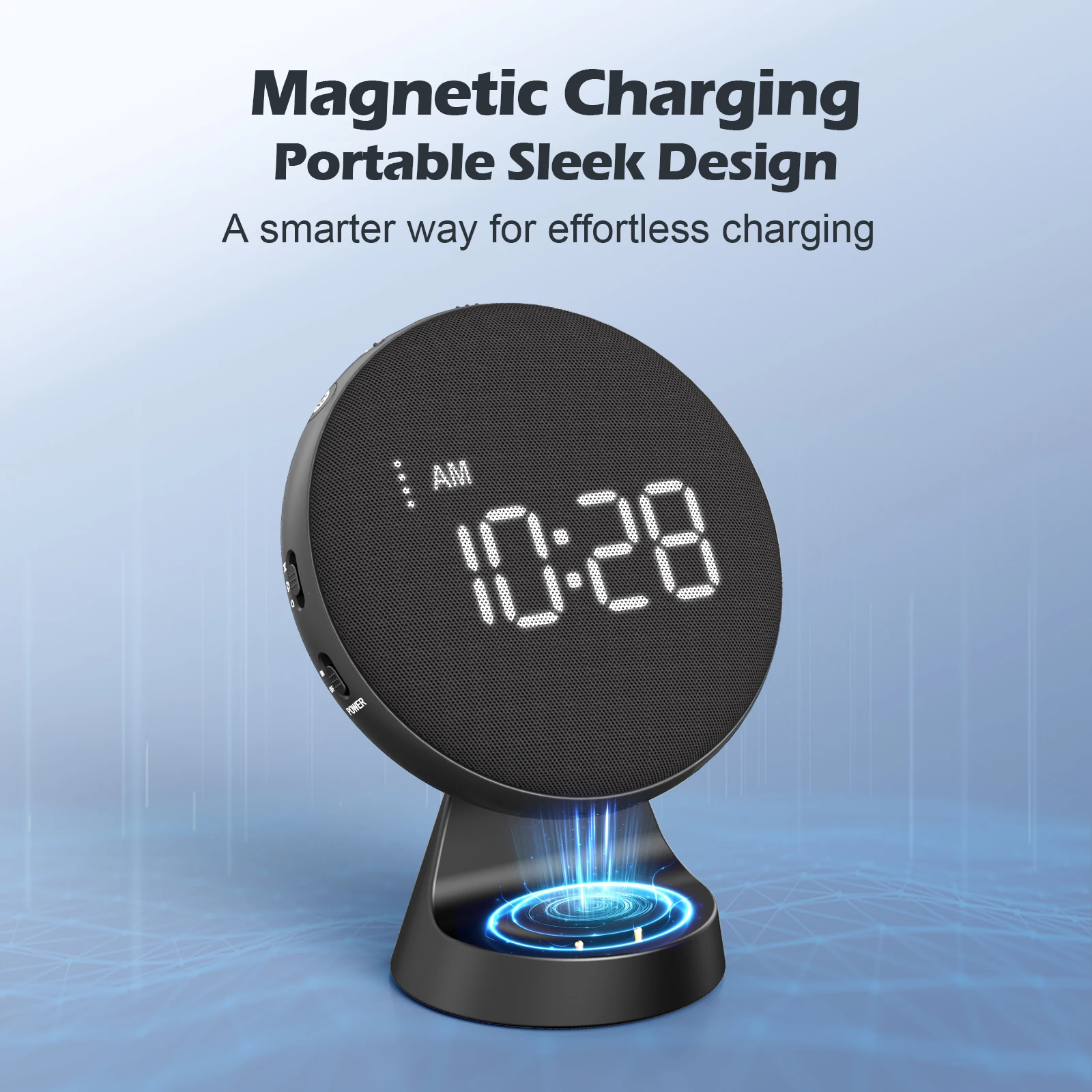 Powerful Vibrating Alarm Clock Super Loud Under Pillow Mini Alarm Clock with Bed Shaker Auto Dimmable Display Magnetic Charger