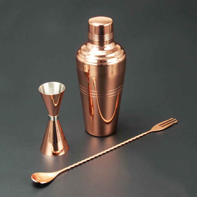 Cocktail Shaker Bar Set Copper Plated Shaker Barware Set - 3 Pieces Bartender Kit Includes shaker (510ml), Jigger & Spoon