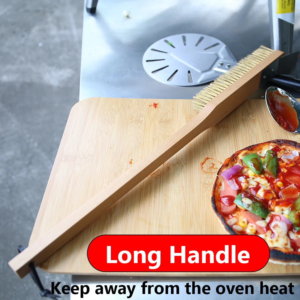 Pizza Oven Copper Brush Wood Handle Bristle Brass Scraper Household Grill Cleaning Brush Oven Accessories 22 inch