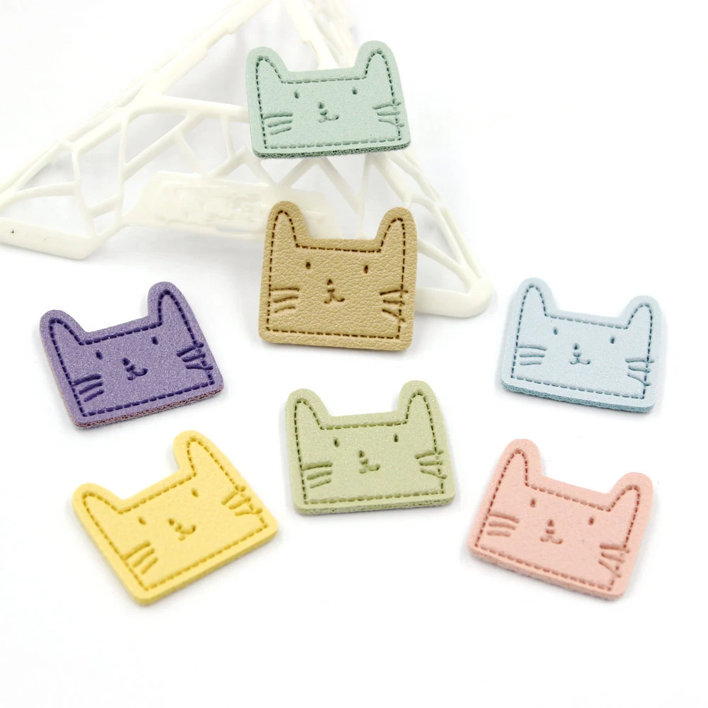 24 개/갑/팩 무작위 색상 고양이 인공 PU 가죽 라벨 태그 의류 가방 모자 태그 홈 인테리어 Diy 바느질 액세서리