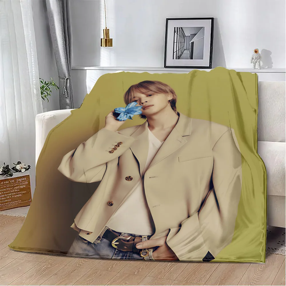 Cartoon Printed Blanket B-BT21S Picnic Blankets Warm Blanket Soft and Comfortable P-ParkS J-JiminS Home Travel Birthday Gift 4