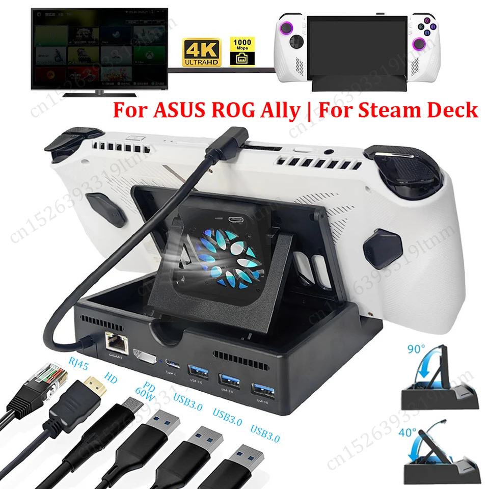 For Rog Ally Dock, 4-in-1 Hub Docking Station For Steam Deck & Rog Alloy  With 3 Usb-a 3.0 And Pd/60w Charging Usb-c Port