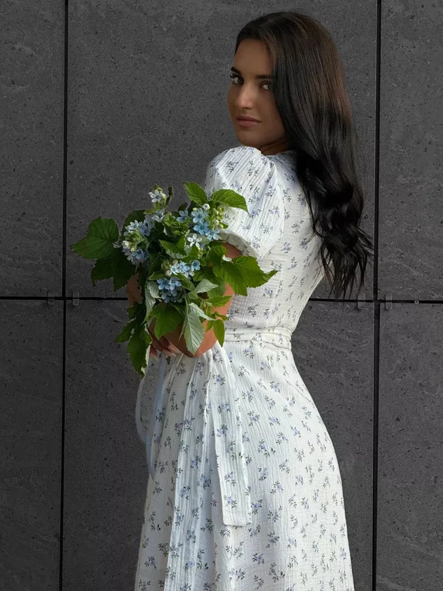 Women's Loose Fit Cotton Blend Maxi Dress with V-Neck & Short Sleeves Se100093d06a1470a9316a15b21680b5dL