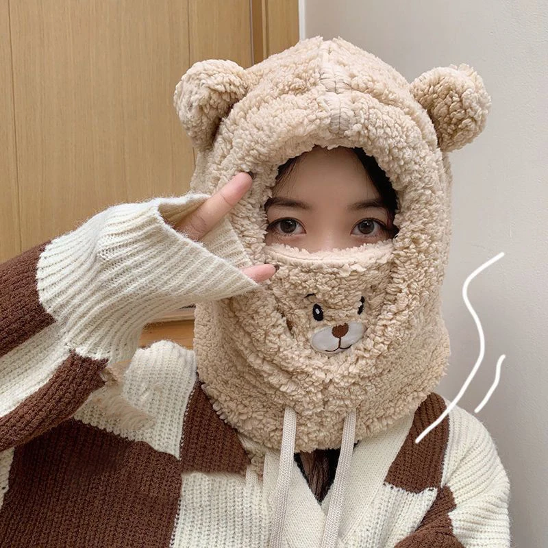 귀여운 곰 귀 모자 스카프 장갑 세트, 겨울 여성 비니 모자, 따뜻한 캐주얼 봉제 모자, 캐주얼 솔리드 플리스, 소녀 카와이 선물, 신제품