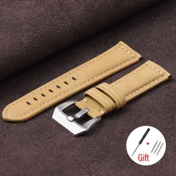 Timeless Crazy Horse Leather Watch Strap - Distressed Retro Cowhide Bracelet - 24mm (Light Brown)