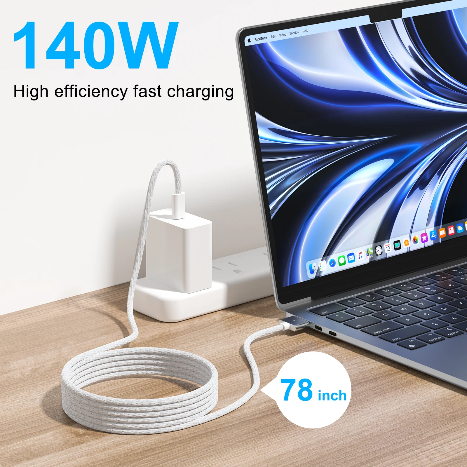 140W USB 타입 C에서 맥세이프 3로 변환하는 마그네틱 충전 케이블 맥북 프로 에어 14 16 M2 고속 충전 케이블 2M