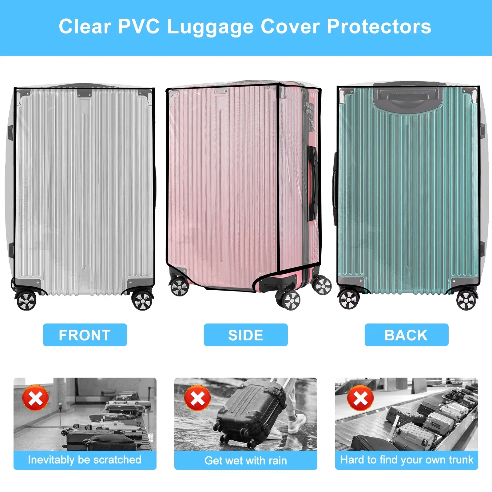 NEW PVC Luggage Cover Clear Suitcase Cover with Handle Opening 15.7&times;33.9 Inch Transparent Travel Luggage Protector