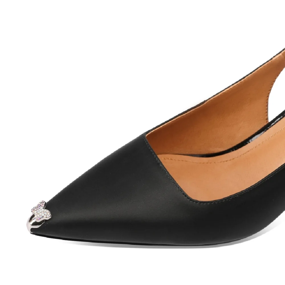 【JOCHEBED HU】Casual Women's Brand Genuine Leather Pointed toe Pumps Solid Slingbacks Comfortable Thin Heels Office Shoes 33-43