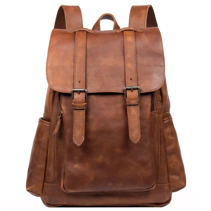 Retro trend handmade leather backpack men's business leisure leather backpack large capacity short-distance travel bag