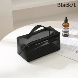 Compact Black Mesh Cosmetic Bag Set - Portable Travel Makeup and Toiletry Organizer (BlackL)