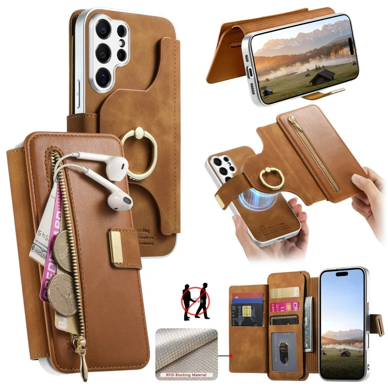 Premium Magnetic Leather Wallet Phone Case with Ring Card Holder