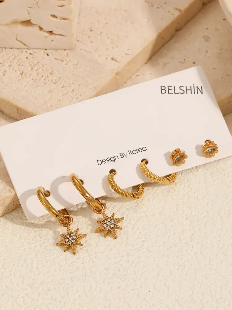 6 Stück Mode 18 Karat vergoldet Edelstahl geometrisch gedreht kreisförmige Ohrringe Set Damen trendige ästhetische Schmuck Geschenke – Detail 8