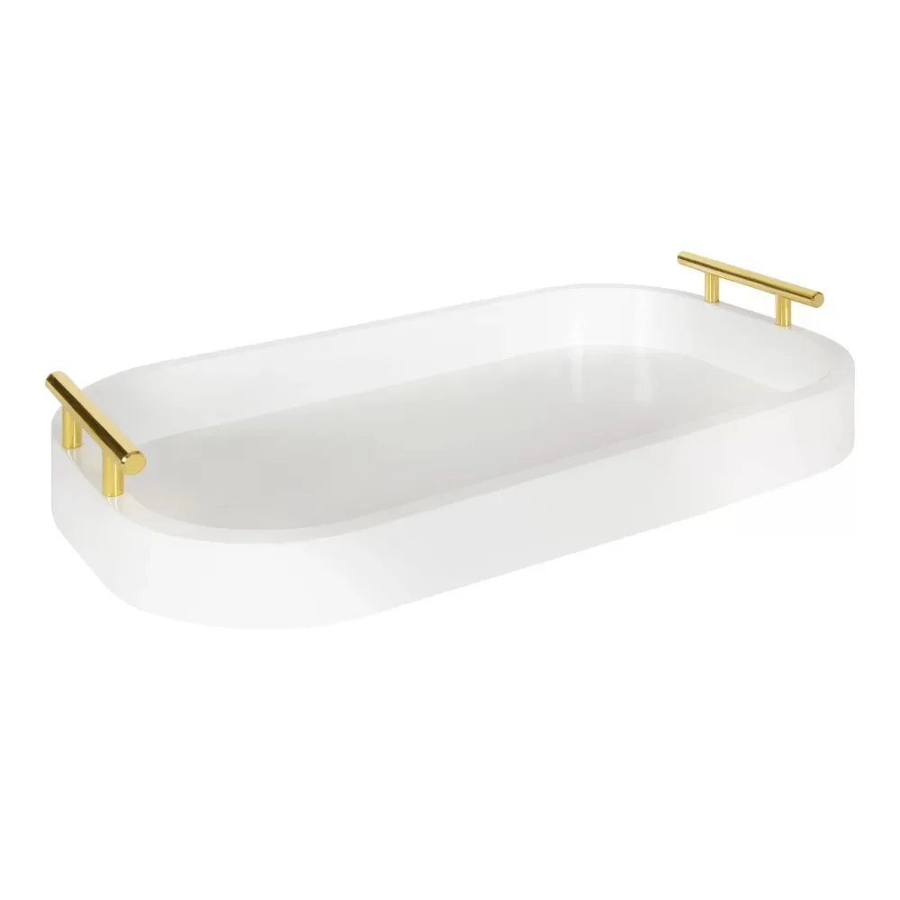 

Kate and Laurel Lipton Glam Radius Rectangle Tray, 10" x 18", White and Gold, Decorative Accent with Rounded Edges